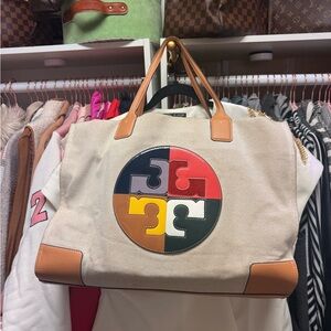 Tory Burch Beige Tote with Multicolor Patch
